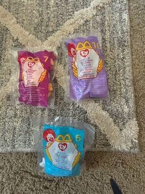 Ty McDonald's Beanie Babies Trio - Purple, Pink, Blue Packaging